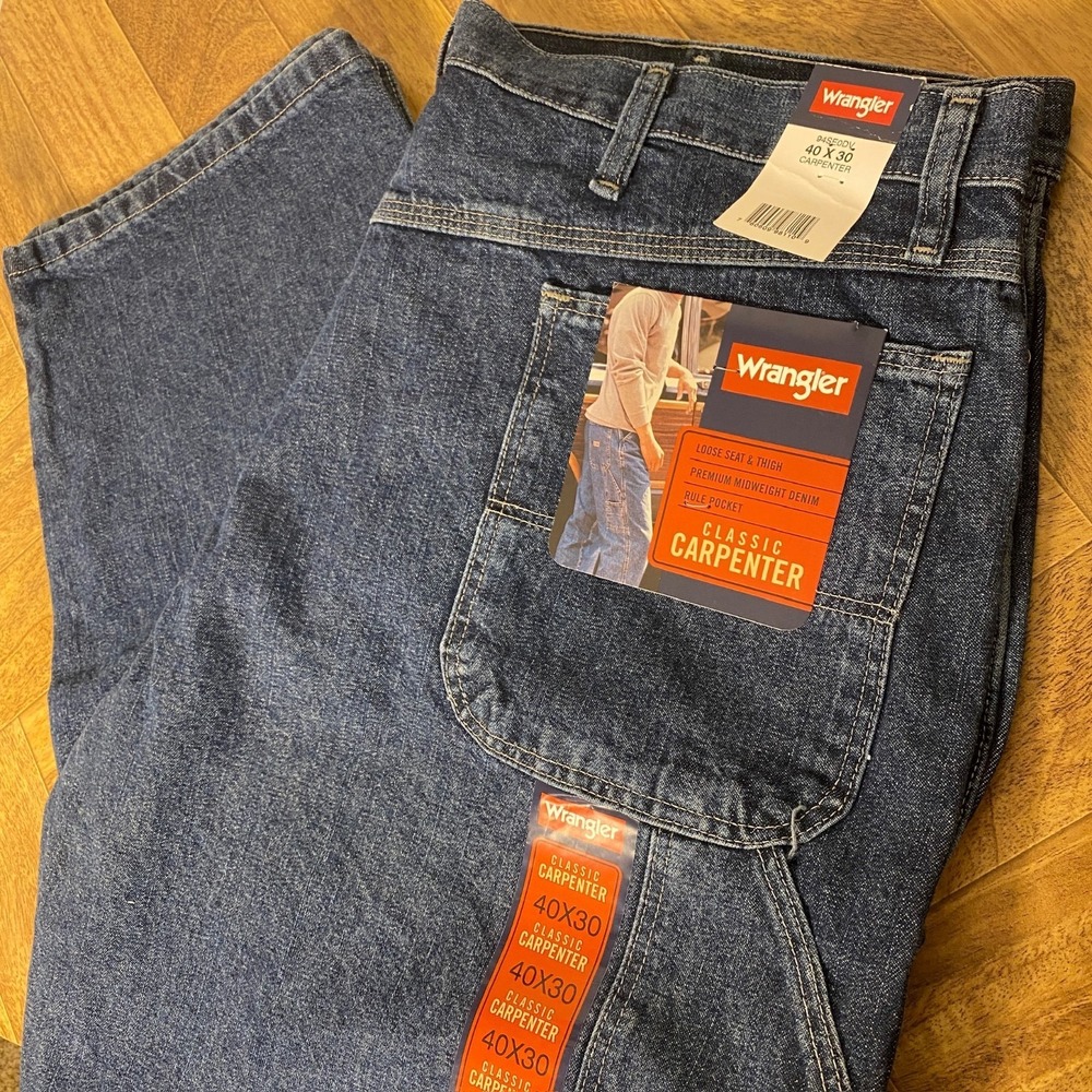 NWT Wrangler Carpenter Jeans Mens 40x30 Blue Denim Classic Fit Workwear Durable